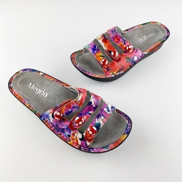 Alegria Fiona Iris Floral Leather Adjustable Straps Slip On Slide Sandals Size 8 - Picture 1 of 10